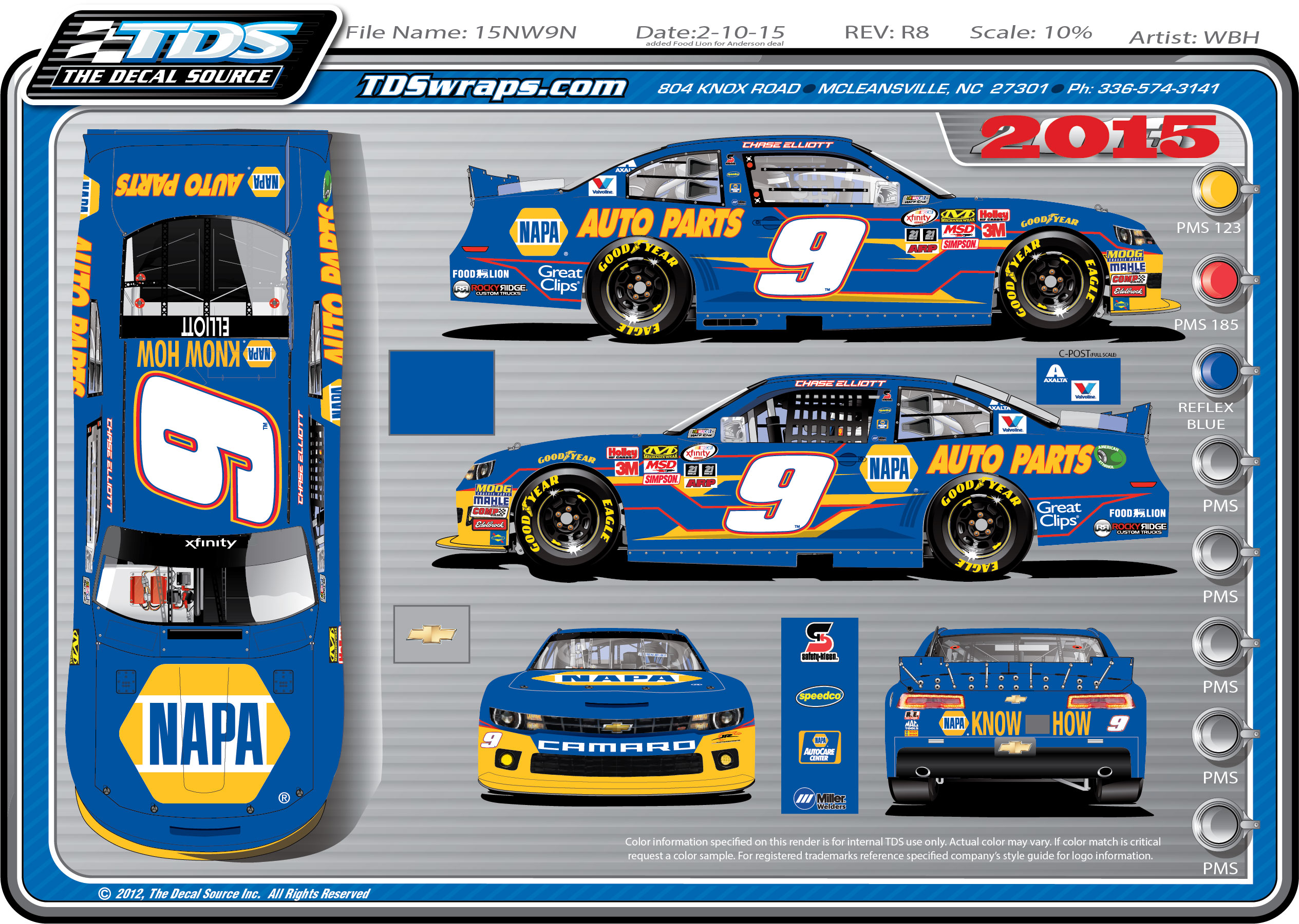 Layout of the #9 2015 JRM / Anderson's Maple Syrup Chevrolet driven by Chase Elliott