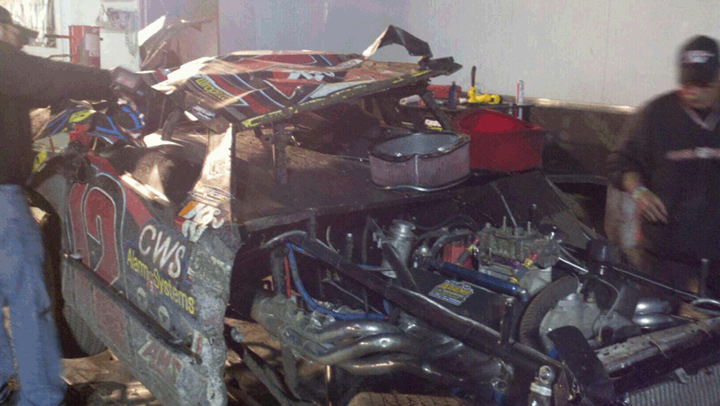 GR Motorsports 2012 Anderson's Maple Syrup car after a tough night of racing in Florida